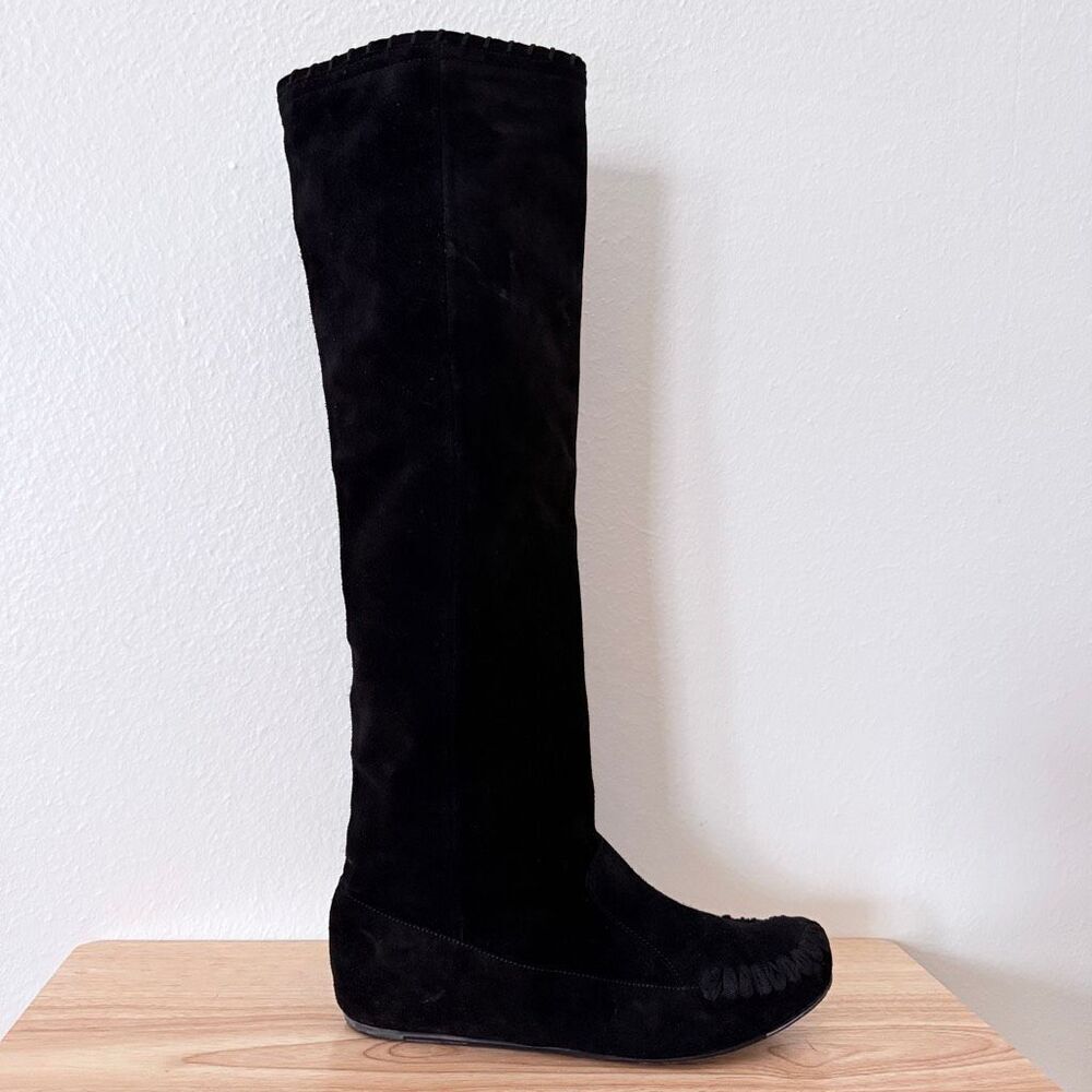 Lanvin Paris Black Suede Moccasin Tall Boot Slouchy 7 SINGLE RIGHT BOOT ONLY